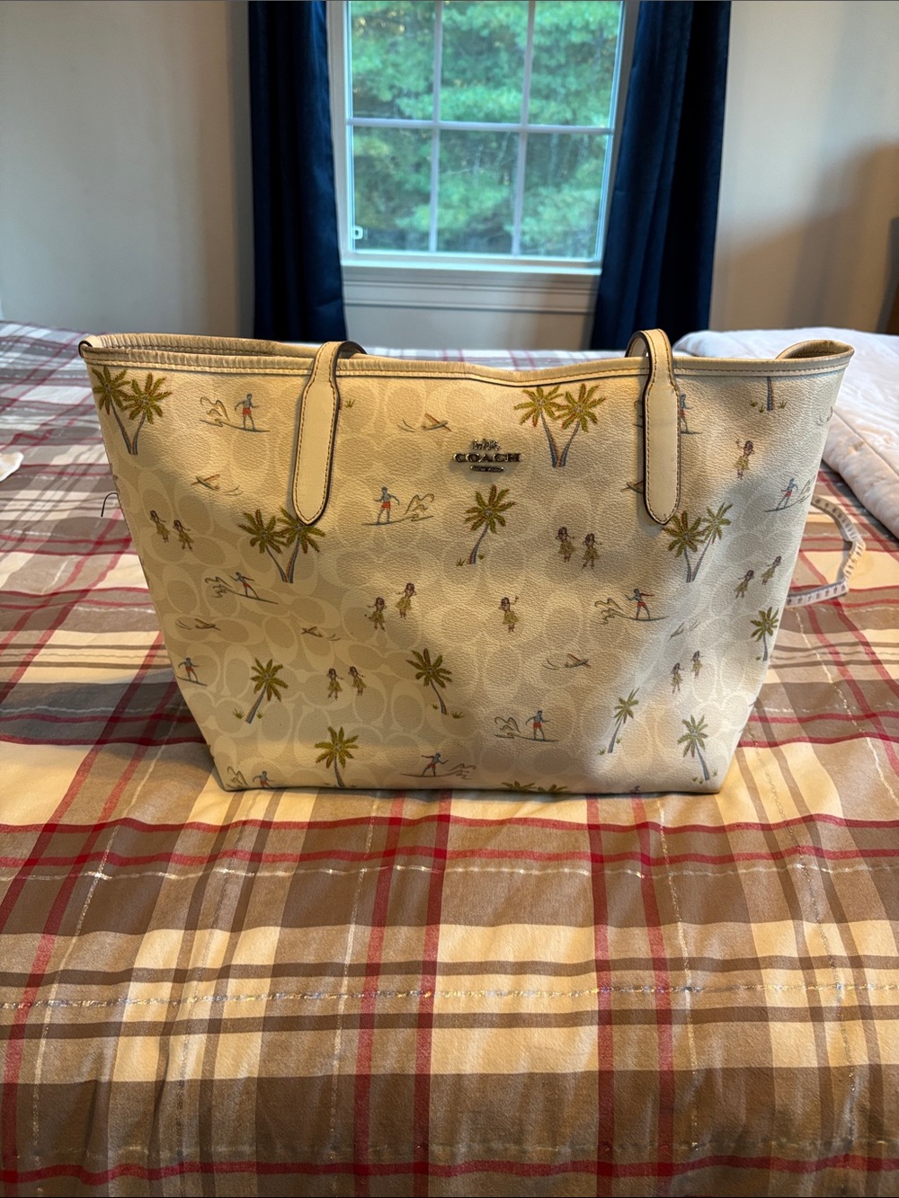 Coach Cream Palm Tree & Surfer Print Tote